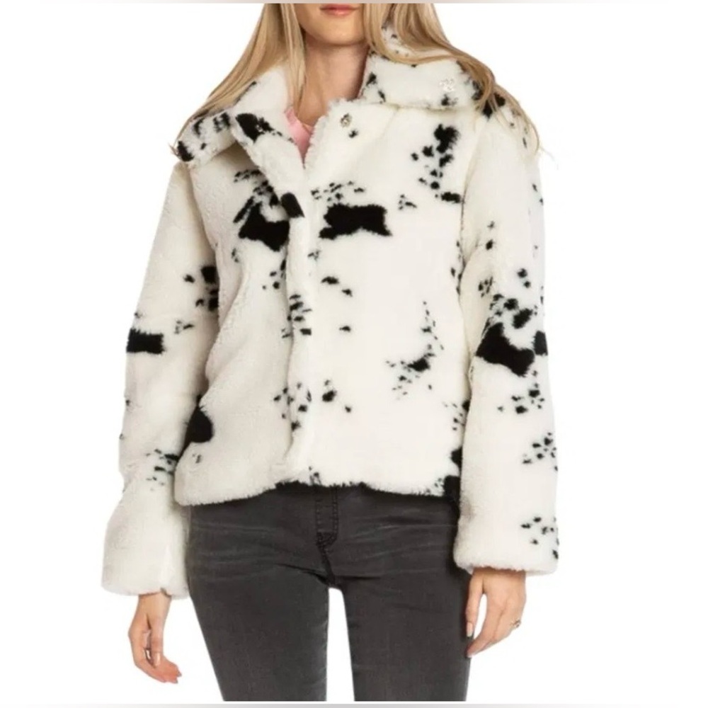 Juicy Couture White Faux Fur Dalmatian-Print Jacket with Black Spots